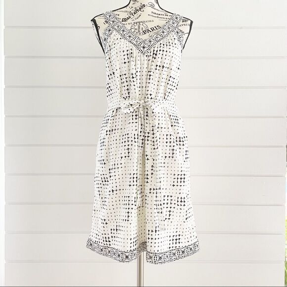 Ann Taylor LOFT Sleeveless V-Neck Printed Waist Tie Dress Medium - Picture 1 of 12